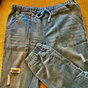 Distressed Denim Jogger Jeans